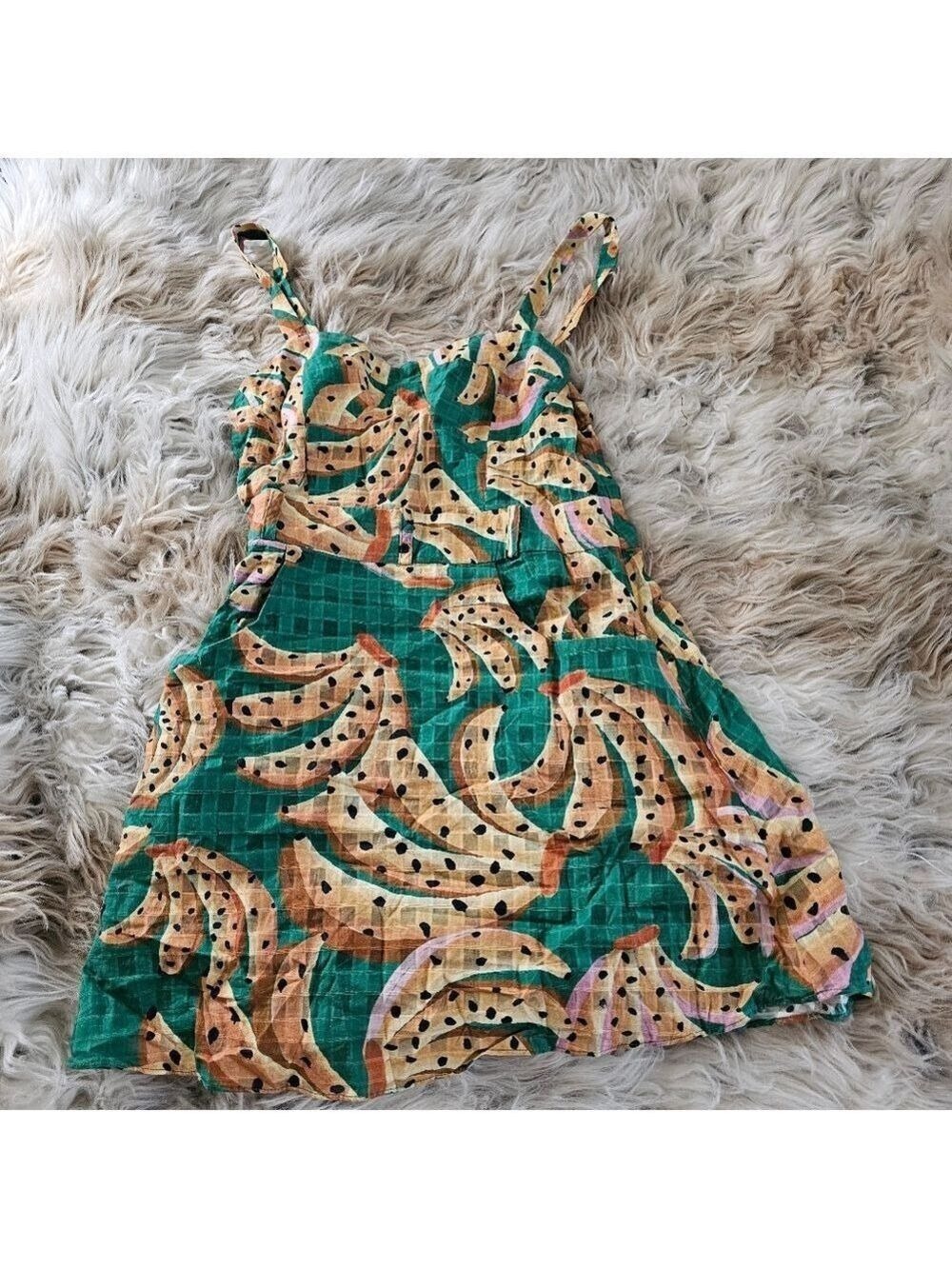 Farm Rio Green Raining Bananas Mini Dress - Picture 2 of 4